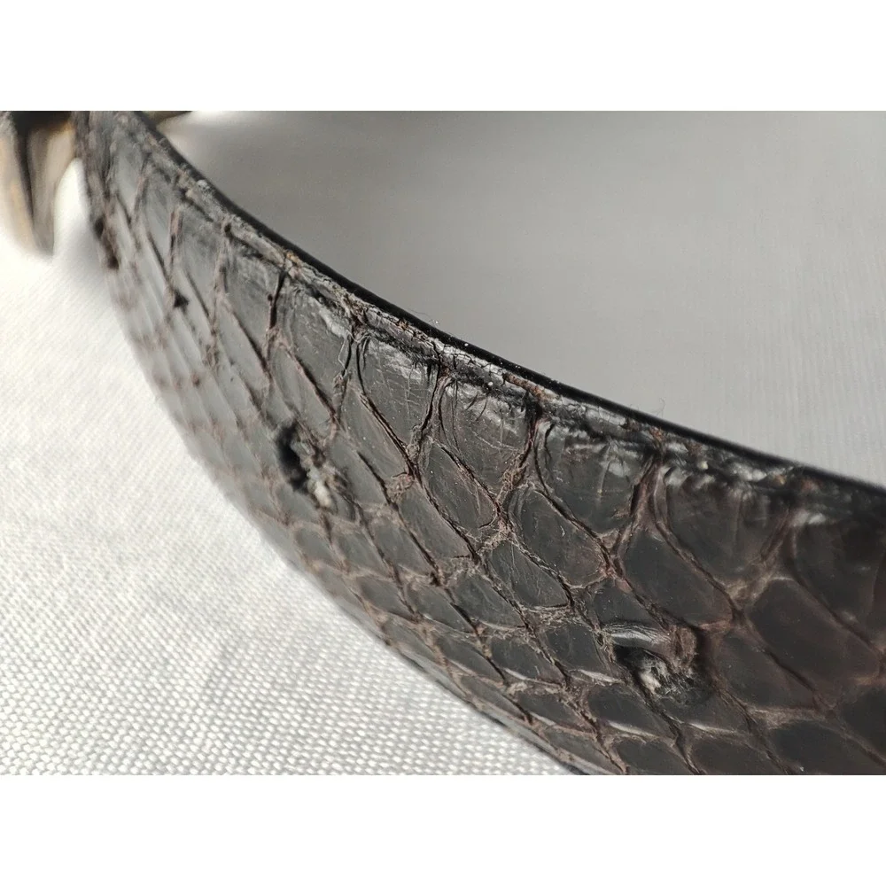 VTG Leather‎ Shop Genuine Snakeskin Belt M 28-33 Black Gold Wave Sculptural 80s
